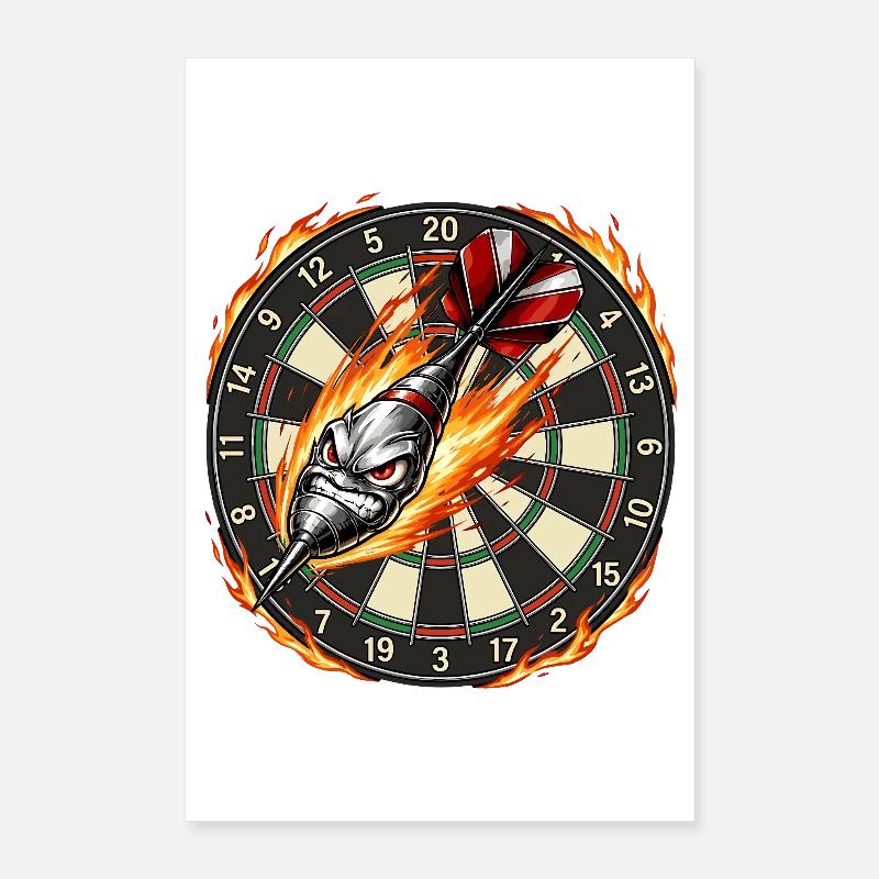 Flèche enflammée rencontre la cible de fléchettes Poster 40 x 60 cm