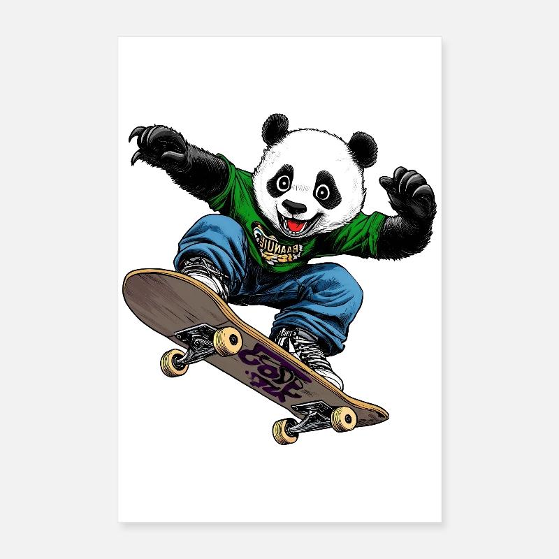 Panda Bear Skateboarder Poster 16" x 24" (40x60 cm)