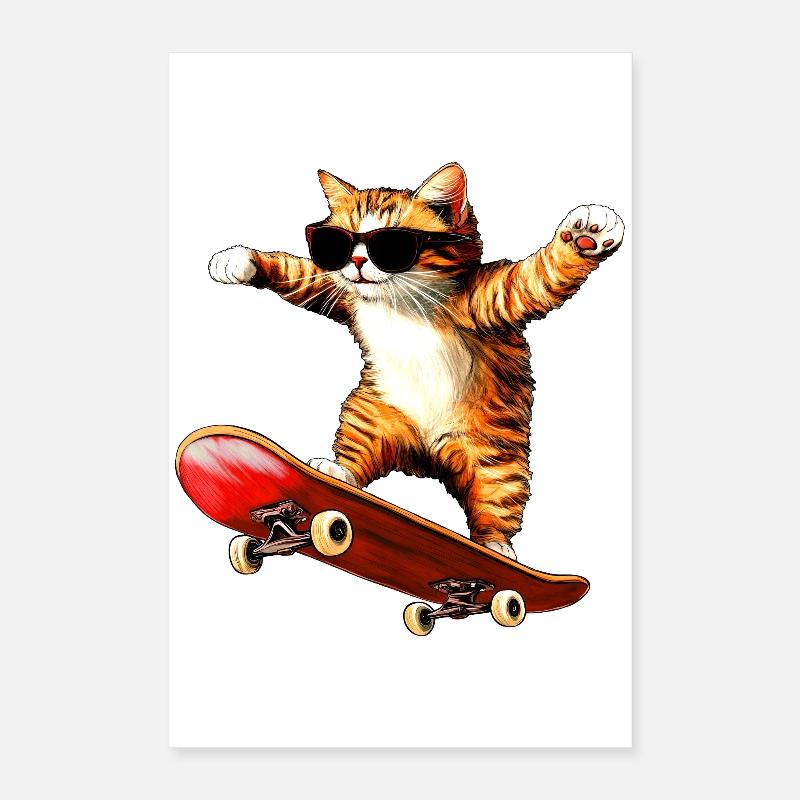 Cat Skateboard Poster 16" x 24" (40x60 cm)