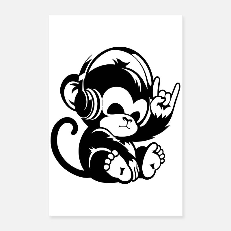 Singe de pierre avec écouteurs et signe de la main de pierre Poster 40 x 60 cm