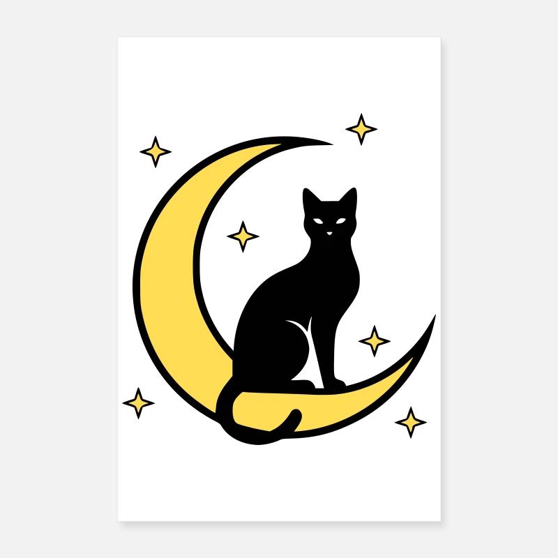 Cat Moon Stars Witchcraft Poster 16" x 24" (40x60 cm)