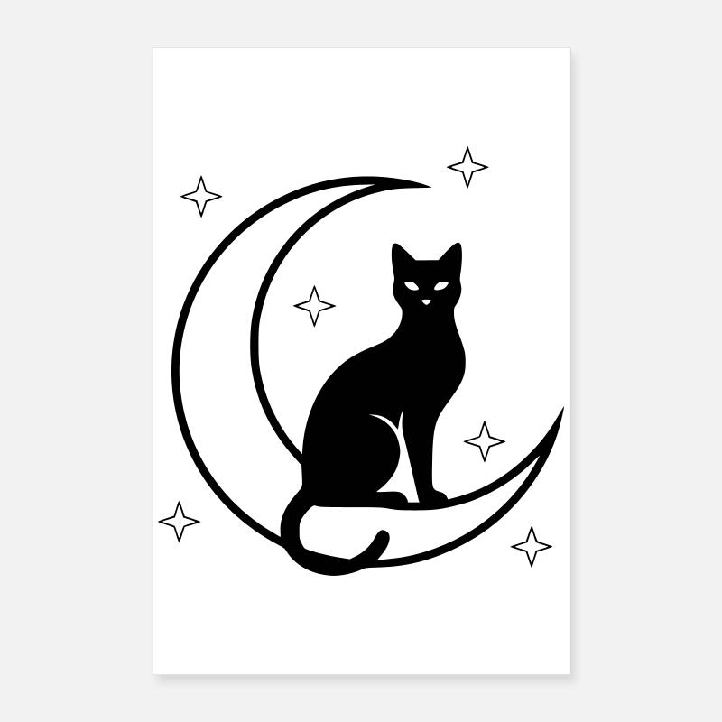 Silhouette des étoiles de la Lune Chat Poster 40 x 60 cm