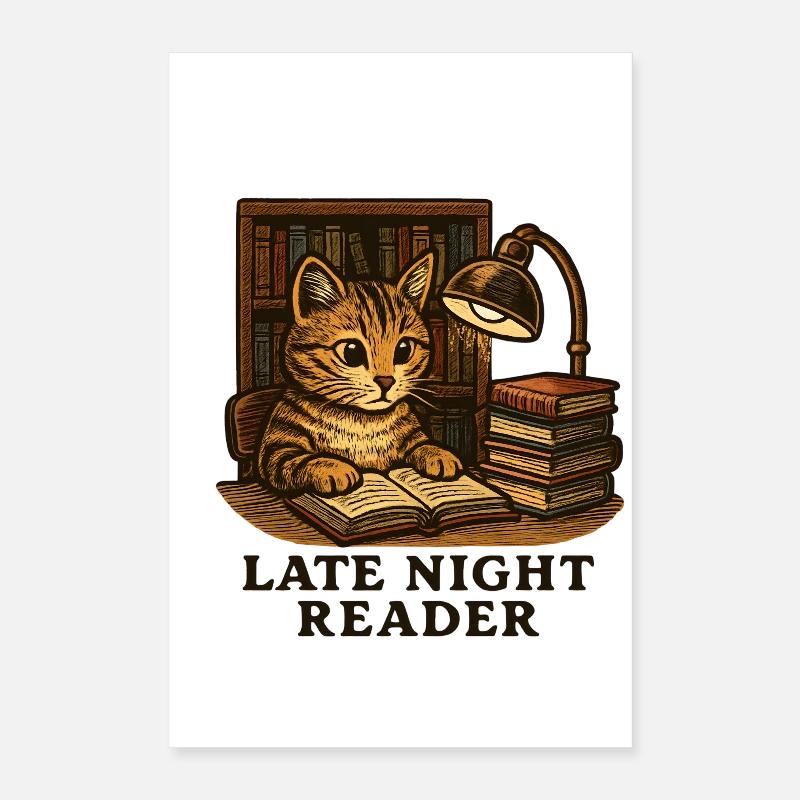 Lecture nocturne : Le chat à la table de lecture Poster 40 x 60 cm
