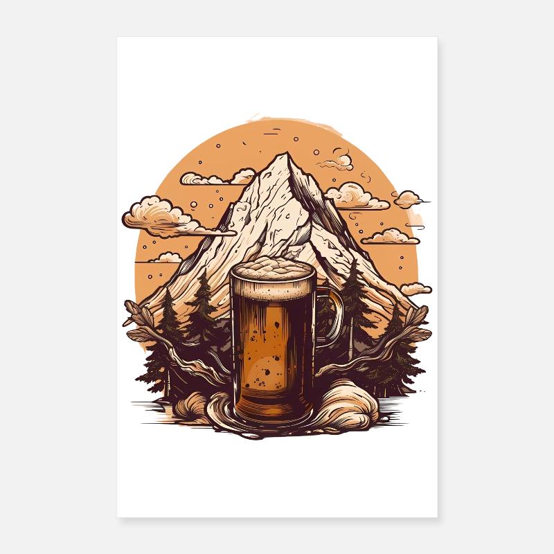 Berggipfel mit Bierkrug Design Poster 40x60 cm