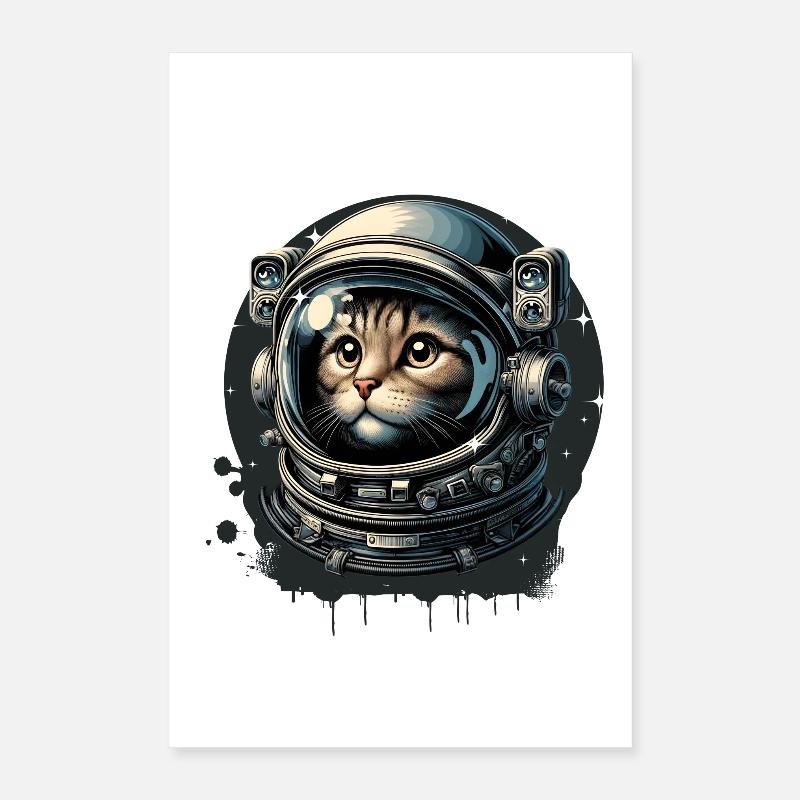Eine Katze mit Astronautenhelm im Weltraum Poster 40x60 cm