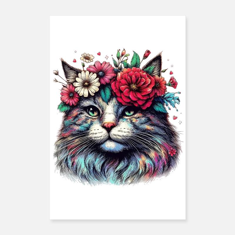 Katze mit Blumen Poster 40x60 cm