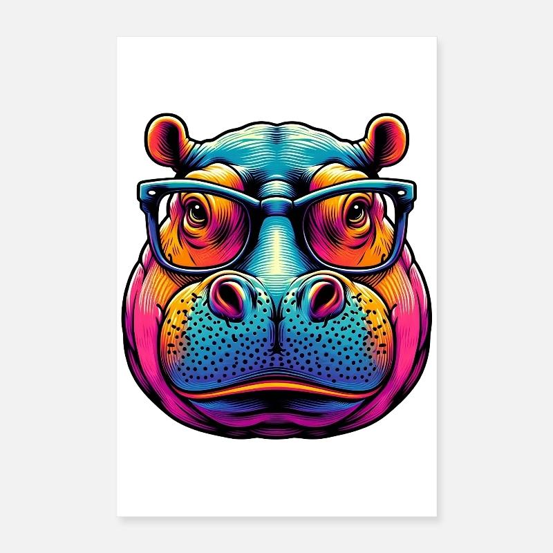 Hippopotame à lunettes Poster 40 x 60 cm