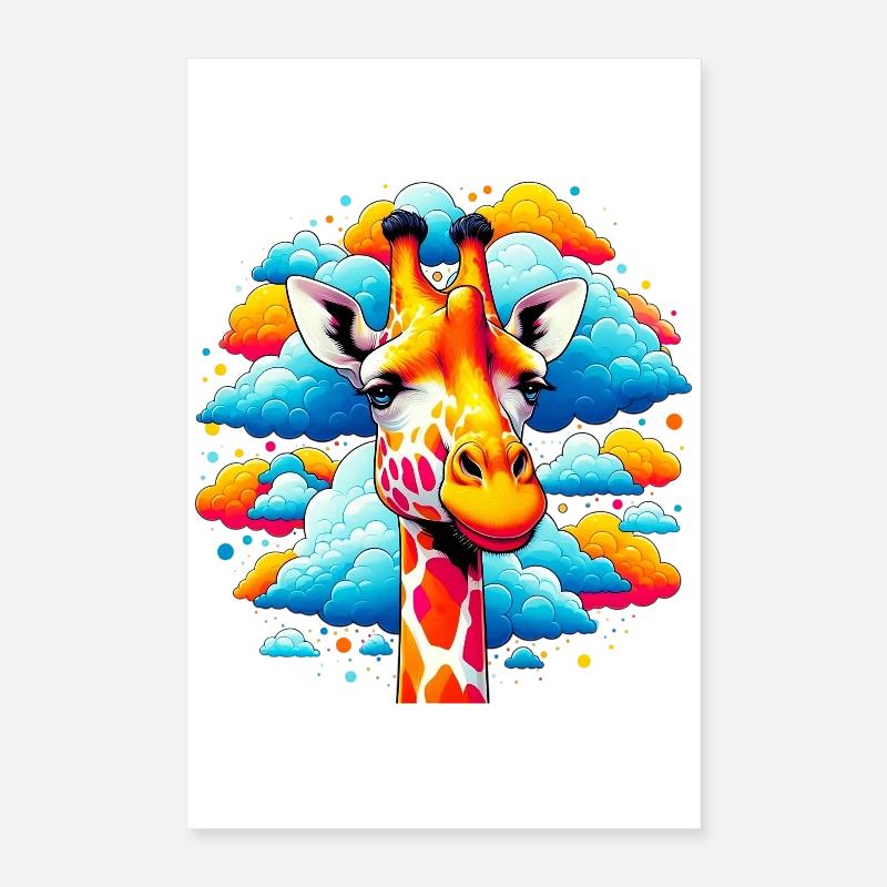 Giraffe with head in cloud clouds Poster 16" x 24" (40x60 cm)