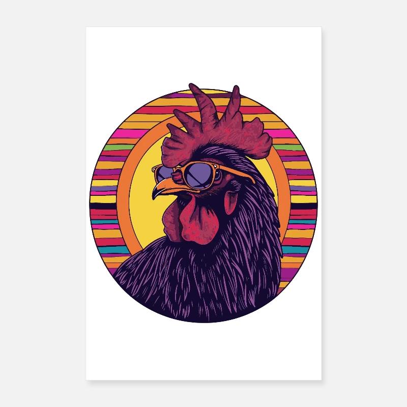 Silhouette de coq élégante aux couleurs rétro Poster 40 x 60 cm