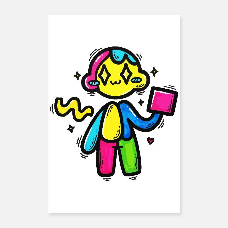Robot Doodle coloré avec bloc Poster 40 x 60 cm