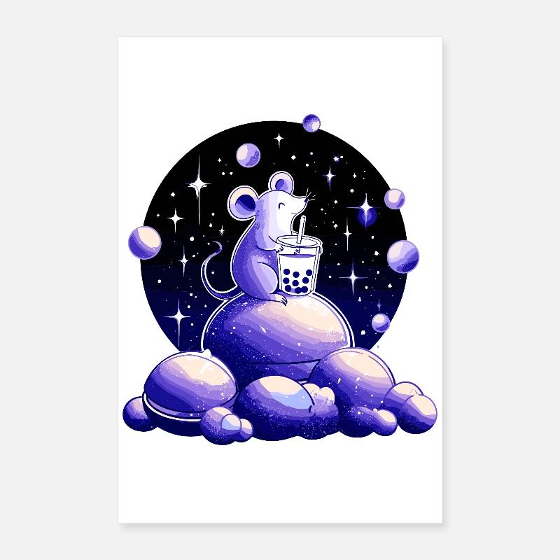 Mondträume Maus mit Bubble Tea Poster 40x60 cm