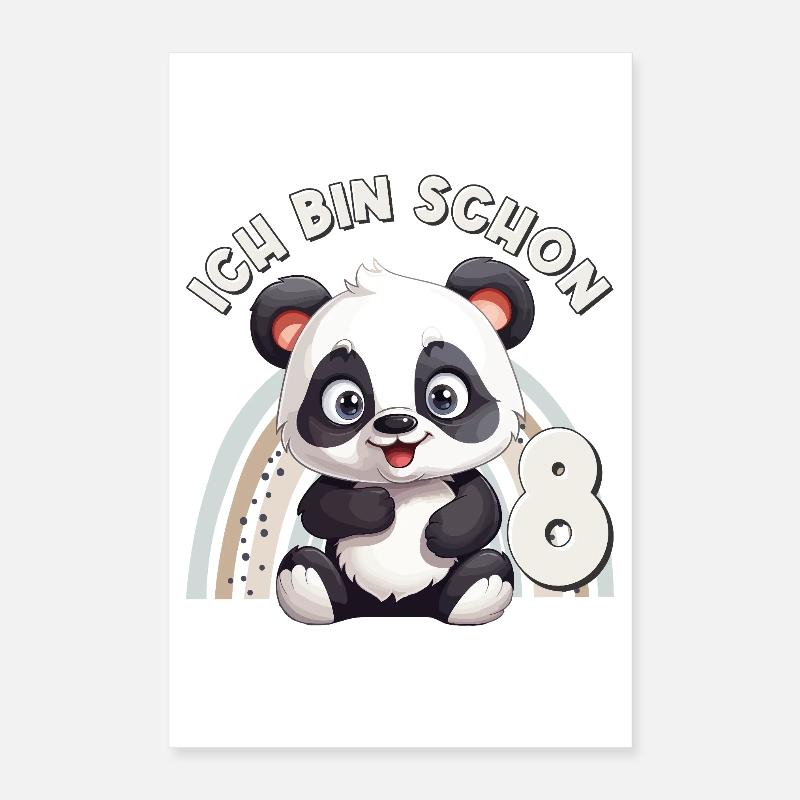 8ème anniversaire Panda Ours Arc-en-ciel Mignon Mignon Poster 40 x 60 cm