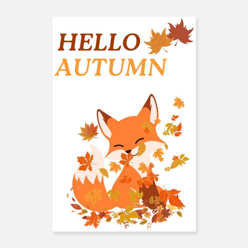 Verspielter Fuchs mit Blättern Poster 40x60 cm