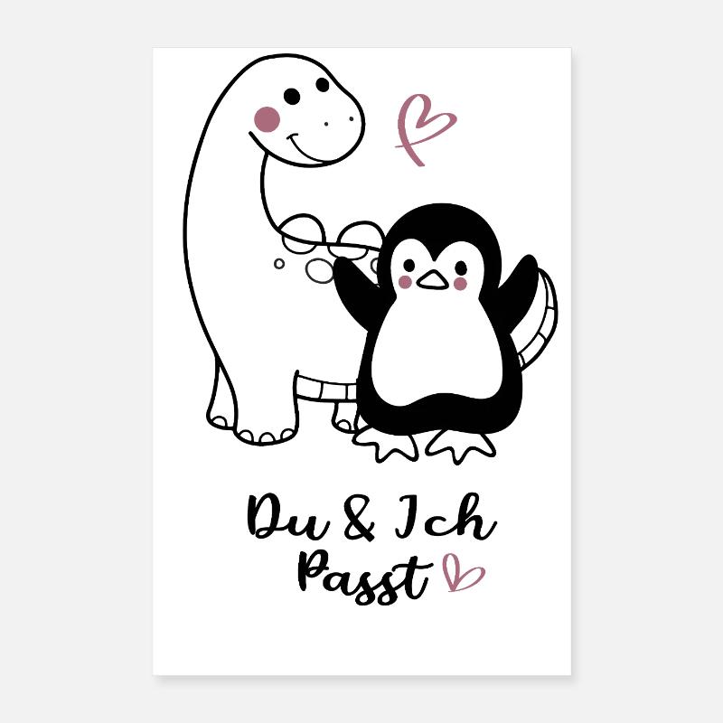 Pingouin câlin avec des cœurs Poster 40 x 60 cm