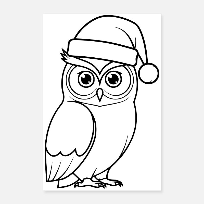 Illustration de bande dessinée de la chouette de Noël Poster 40 x 60 cm