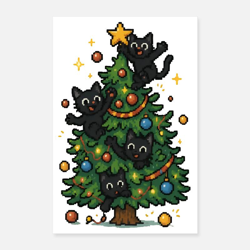 Weihnachtsbaum mit frechen Katzen Poster 40x60 cm