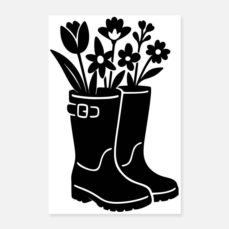 Bottes de printemps avec des fleurs Poster 40 x 60 cm