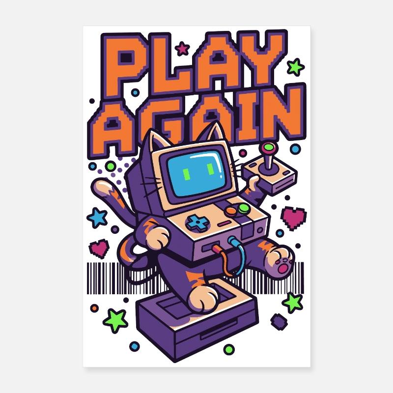 Play Again: Retro Katzen-Arcade Poster 40x60 cm