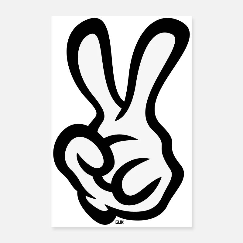 Victory Hand Sign (Left Hand / POS / 2C) Poster 16" x 24" (40x60 cm)