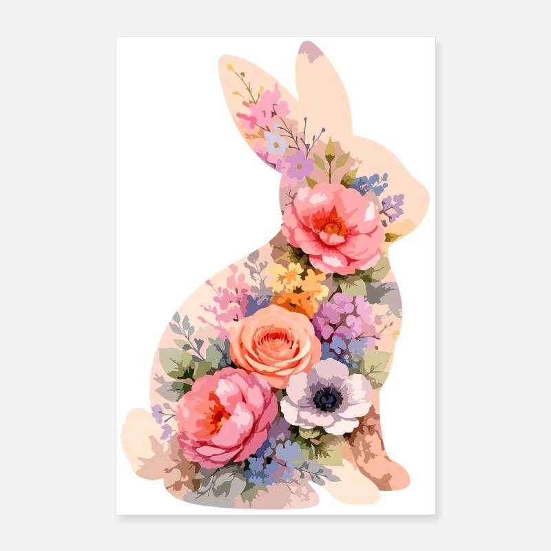 Fleurs pastel de lapins Poster 40 x 60 cm