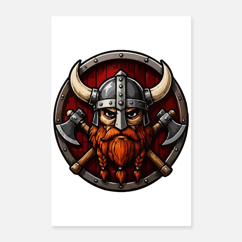 Viking Krieger mit Axt Schild Poster 40x60 cm
