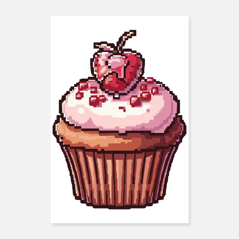 Cupcake Pixel Rétro Poster 40 x 60 cm
