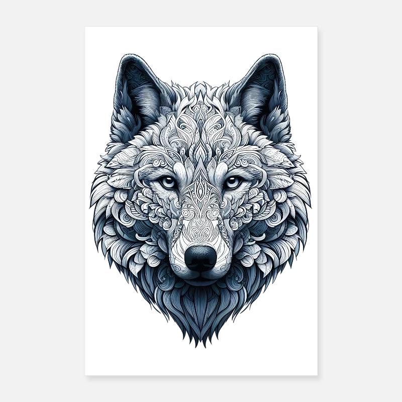 Loup décoré de Mandalas Poster 40 x 60 cm