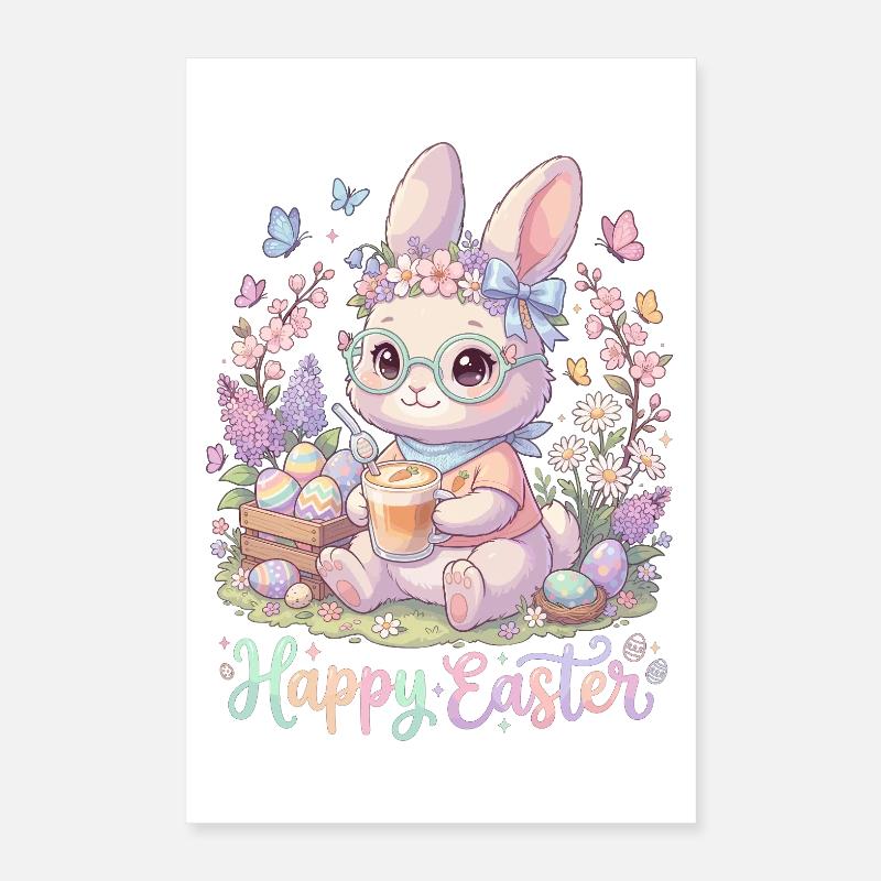 Pastel Bunny Easter Magic « Joyeuses Pâques » Poster 40 x 60 cm