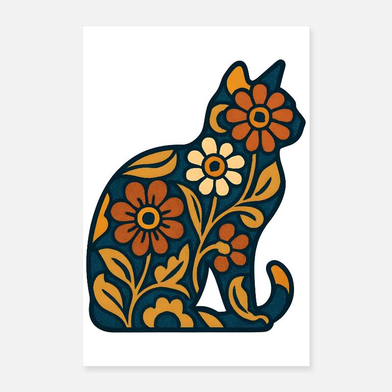 Silhouette de chat fleuri dans la chaleur Poster 40 x 60 cm