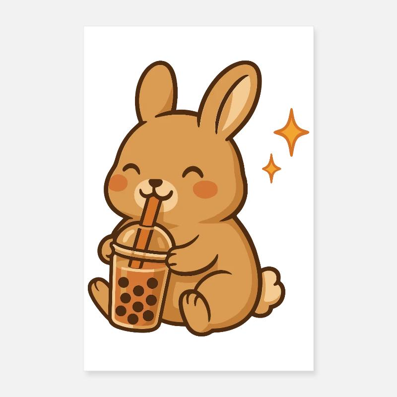 Lapin au bubble tea Kawaii Bunny Poster 40 x 60 cm