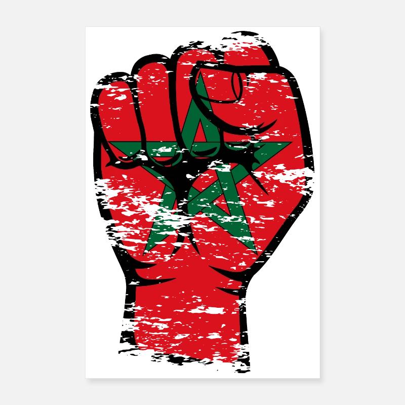Drapeau du Maroc Poing Main Utilisé Symbole Poster 40 x 60 cm