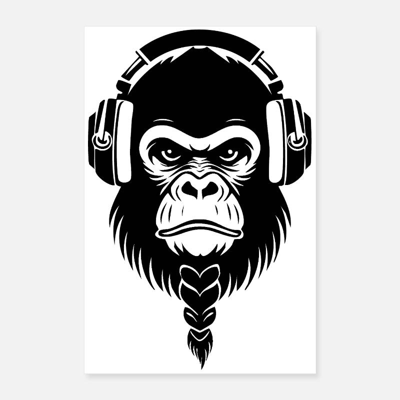 Café Entspannter Affe Wireless Kopfhörer Shirt Poster 40x60 cm