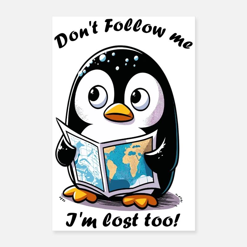 Le Pingouin Perdu avec carte Poster 40 x 60 cm