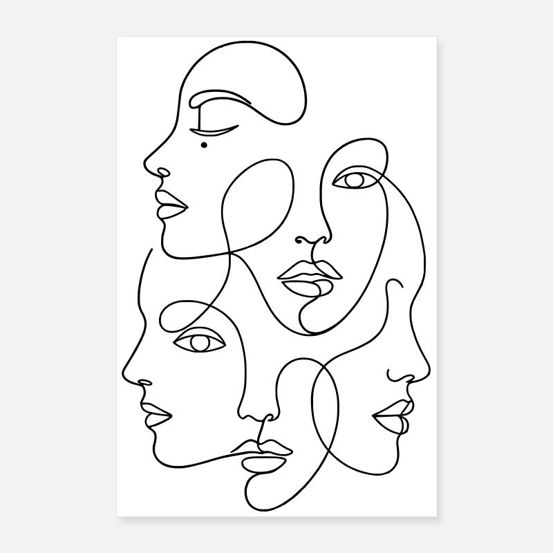 Minimalist One Line Multi Face Poster 16" x 24" (40x60 cm)