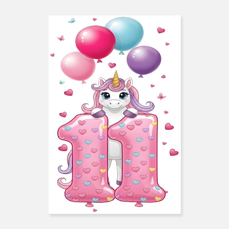 11 Jahre Mädchen Süßes Einhorn 11. Geburtstag Poster 40x60 cm