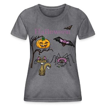 Halloween Kürbis und Fledermaus Design - Frauen Funktions-T-Shirt - dunkle Melange  - Vorne - AI Model Female 172 light (172cm)