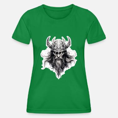 Schizzo vichingo con elmo cornuto e barba lunga Maglietta sportiva per donna