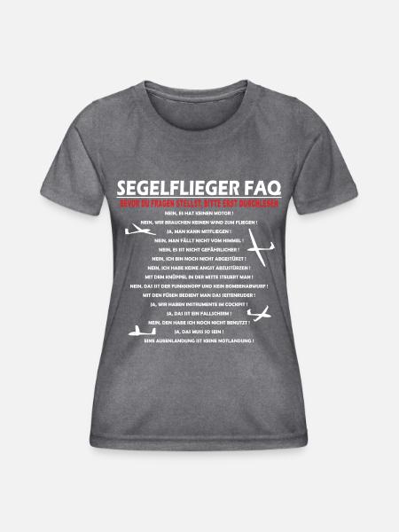 Segelflieger FAQ Geschenk - Frauen Funktions-T-Shirt - dunkle Melange 