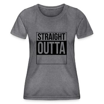 STRAIGHT OUTTA - free custom TEXT - Women's Functional T-Shirt - dark melange  - Front - AI Model Female 172 light (172cm)