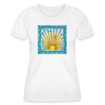 Sunrise with ray pattern - Mallorca Ibiza - Women's Functional T-Shirt - grenadine - Front - AI Model Female 172 dark (172cm)
