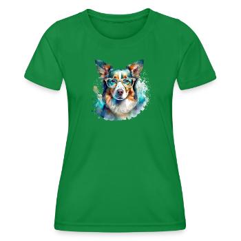 Border Collie avec des lunettes - T-shirt sport Femme - vert - Devant - AI Model Female 172 dark (172cm)