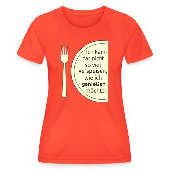 Verspeisen und geniessen - Frauen Funktions-T-Shirt - Grenadine - Vorne - AI Model Female 172 dark (172cm)