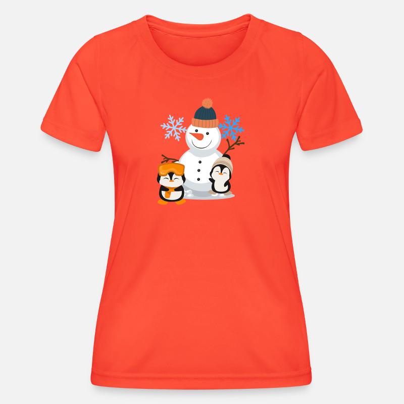 Winter Joy Snowman Penguins - Women's Functional T-Shirt - grenadine