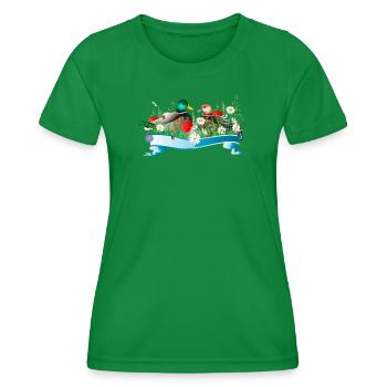 Enten Pärchen im See mit frühlingshaftem Ufer - Frauen Funktions-T-Shirt - Kelly Green - Vorne - AI Model Female 172 dark (172cm)