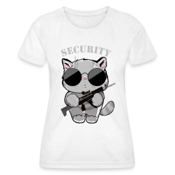 Agent de sécurité Cat avec pistolet - T-shirt sport Femme - blanc - Devant - AI Model Female 172 dark (172cm)