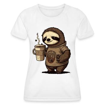 tired sloth with huge coffee mug - Women's Functional T-Shirt - white - Front - AI Model Female 172 dark (172cm)
