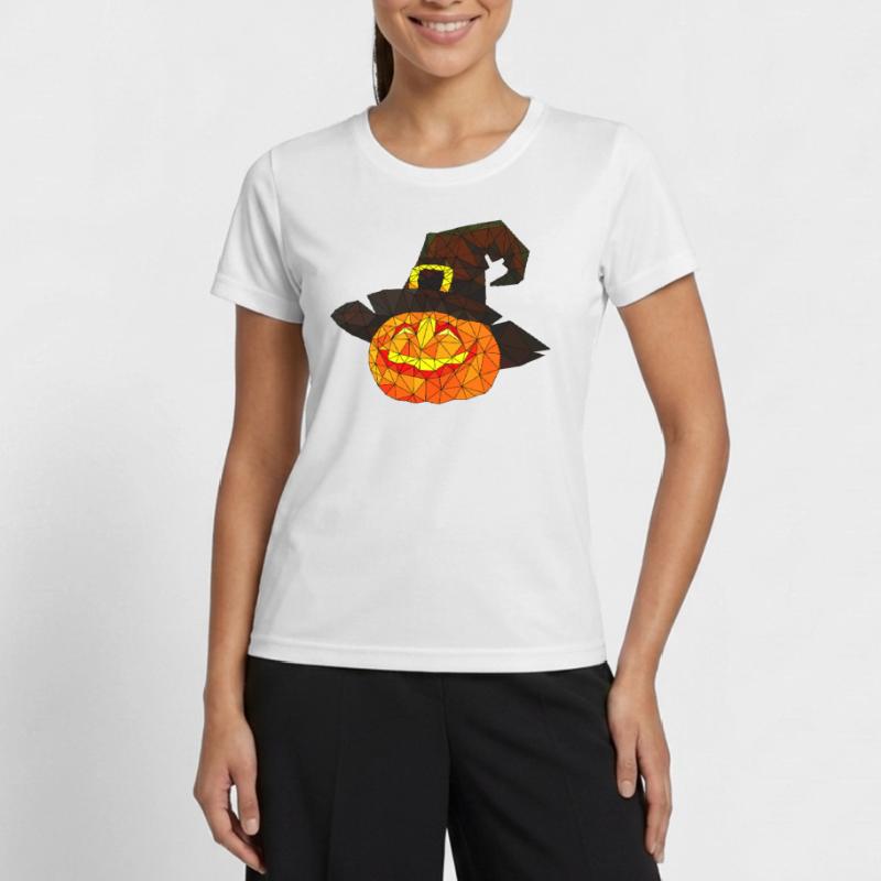 Polygonal Halloween Pumpkin Triangular Poly Art Women's Functional T-Shirt