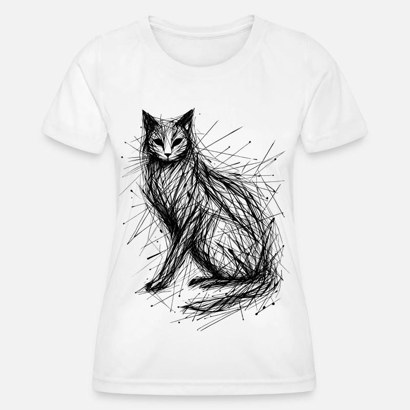 Cat Sketch Abstract - Women's Functional T-Shirt - white
