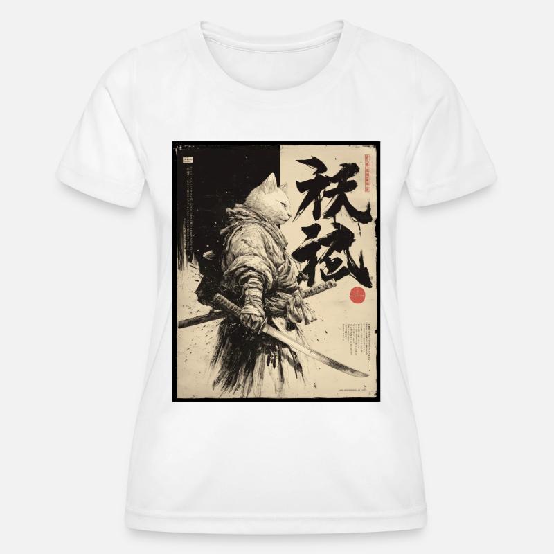 Samurai Cat, Japanese Warrior & Fighter - Women's Functional T-Shirt - white