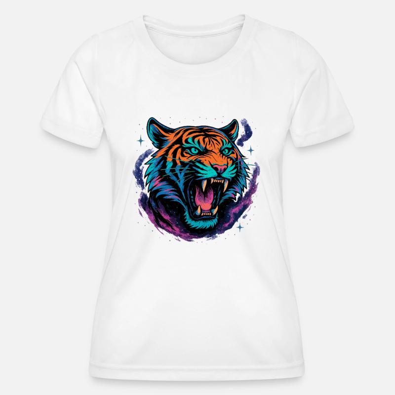 Neon Tiger Rage Galaxy Design - Women's Functional T-Shirt - white